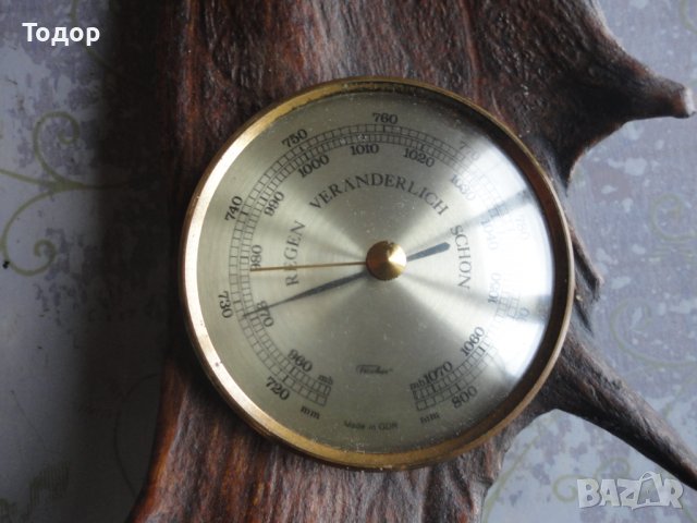 Уникален барометър еленов рог Fischer made in GDR, снимка 7 - Колекции - 39948769