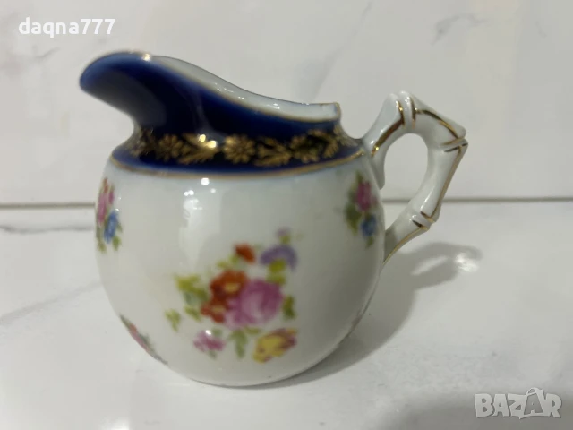 Винтидж порцеланова чаша за сметана/ мляко Nippon Japan, ръчно рисув цветя, кобалтово синьо и златно, снимка 9 - Антикварни и старинни предмети - 50739403