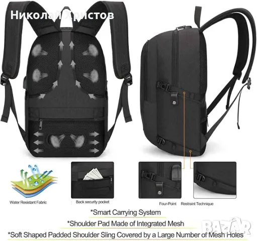 Чисто нова Мъжка Раница за Лаптоп 17.3" Tzowla – Водоустойчива, USB & Катинар, снимка 2 - Раници - 56082438