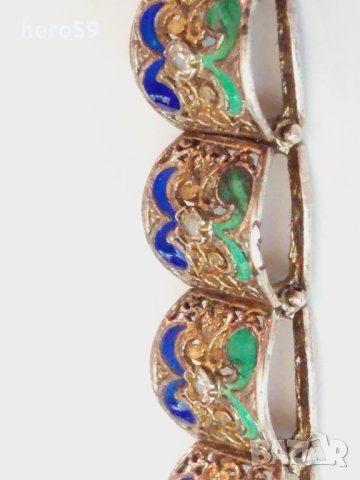 Прекрасна стара сребърна гривна-филигран емайл позлата/сребро сребърни сребърен/, снимка 12 - Гривни - 41100159
