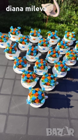 Сладурски чашки с нежни цветлета в синьо и оранжево!!, снимка 10 - Декорация за дома - 52934862