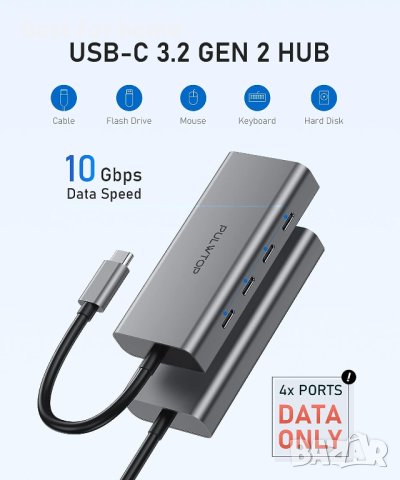 PULWTOP 4 порта 10G USB C ХЪБ за Mac,iMac,iPad и USB C лаптоп, снимка 6 - Други - 41802774