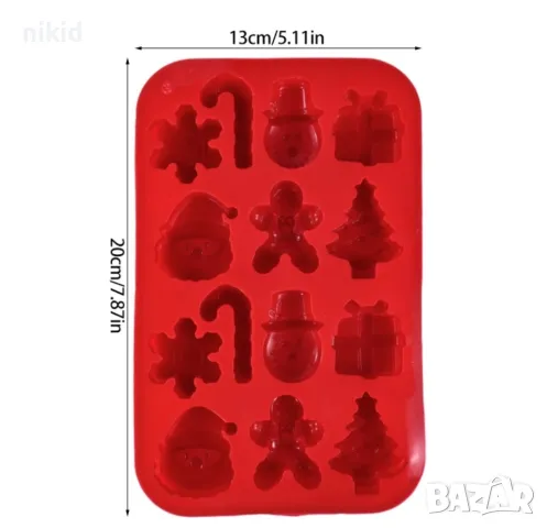 Снежинка Бастун елха Дядо Коледа подарък снежен Коледен силиконов молд форма фондан бонбони шоколад, снимка 4 - Форми - 47455104