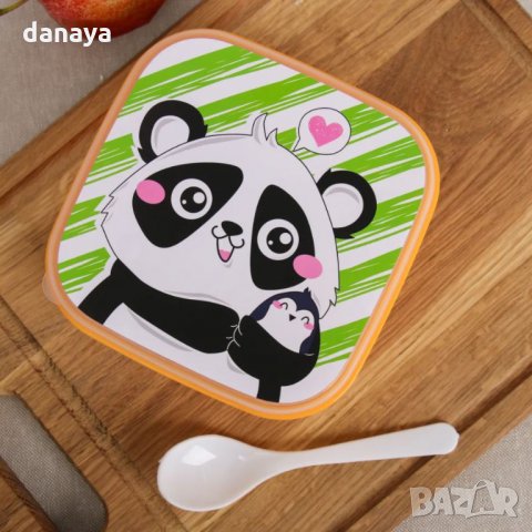 2401 Детска кутия за обяд с три отделения и лъжичка Панда/Коте, снимка 3 - Кутии за храна - 34074544