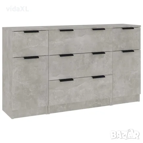 vidaXL Бюфет от 3 части, бетонно сиво, инженерно дърво