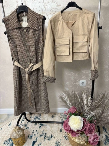 дамски комплект тренч и рокля, снимка 3 - Рокли - 51459920