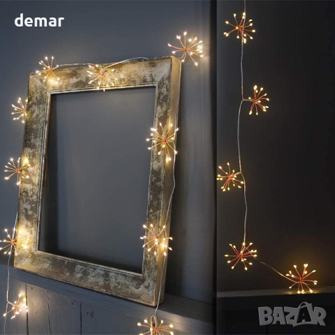 KINGCOO LED светлини фойерверк верижни за декорация с батерии и дистанционно управление, топло бяло , снимка 4 - Декорация за дома - 44533723