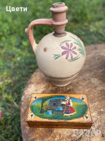 Ръчно рисувана, дървена кутийка с пирограф, снимка 1 - Антикварни и старинни предмети - 42325007