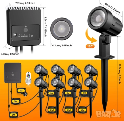 Комплект от 8 RGB градински прожектори с дистанционно управление, снимка 6 - Прожектори - 52478406