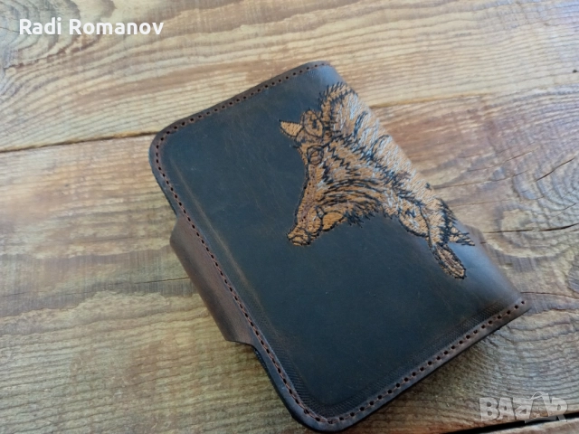 Мъжки кожен портфейл, ловен аксесоар, естествена кожа, ръчна изработка , снимка 5 - Портфейли, портмонета - 52020292