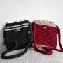 Луксозни плетени дамски чанти, ръчно изработени, с дълга дръжка за през рамо, бордо, снимка 4