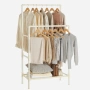 SONGMICS Закачалка за дрехи, метална стойка с 2 релси за окачване и рафт за съхранение, максимално н, снимка 3