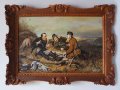 Охотники на привале - Василий Перов, живопис, маслени бои, резбована рамка , снимка 1
