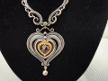 Сребърно колие с гранат и позлата - Ар Деко. №7774, снимка 4