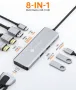 USB хъб NOVOO RM8 USB C HUB, 8-в-1 докинг станция USB-C, USB-A, HDMI, PD 100W, VGA, снимка 3