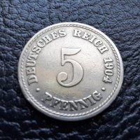 Стара монета 5 пфенига 1904 г.буква  А - Германия  - рядка,топ цена !, снимка 3 - Нумизматика и бонистика - 39740610