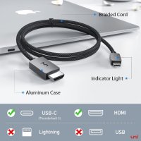 UNI 3м високоскоростен USB-C към HDMI кабел 4K@30Hz>Thunderbolt 3/4-iPad Pro/Air,MacBook Pro,Galaxy , снимка 3 - Стойки, 3D очила, аксесоари - 44482419