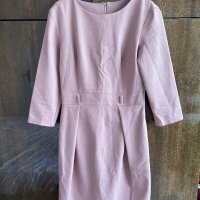 Розова делова рокля с 3/4 ръкав и колан, снимка 1 - Рокли - 44802765