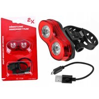 Задна LED светлина за велосипед 2K, XC-179R, 2x0.5W, USB, червена, снимка 3 - Аксесоари за велосипеди - 41349730