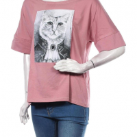 Нова розова блуза/ тениска с котка, коте, L, XL, XXL, голям размер, снимка 2 - Тениски - 36148012