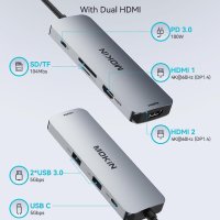 USB C докинг станция за лаптоп 8 в 1 24K 60Hz HDMI портове, снимка 4 - Кабели и адаптери - 41644562