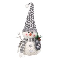 Коледен Снежен човек, С шапка в сиво и бяло, 53см, снимка 1 - Декорация за дома - 42707955