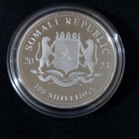 Сомалия 2023 - 100 Шилинга - 1 OZ – Слон Сребърна монета, снимка 2 - Нумизматика и бонистика - 44768088