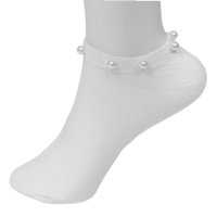 Дамски чорапки до глезена декорирани с бели перлички, снимка 2 - Дамски чорапи - 40603905