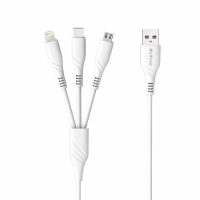Кабел за зареждане DeTech DE-C40, 3 в 1, Micro USB, Lightning, Type-C, 1.0m, Бял -, снимка 1 - Кабели и адаптери - 36371411