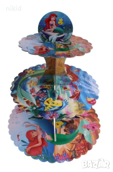 3 етажна Триетажна поставка стойка за мъфини Малката Русалка Ариел картонена кексче, снимка 1