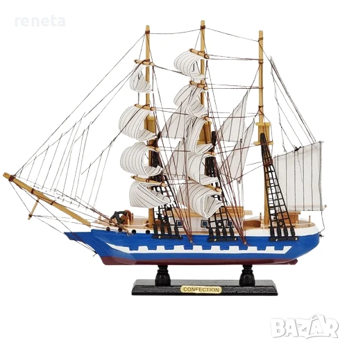 Декорация кораб, Ретро модел, Дърво/текстил, Ръчна изработка, 50 см, снимка 1