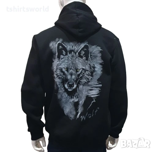 Нов мъжки суичър с ЦИП и дигитален печат Сив вълк, Серия Вълци, снимка 1
