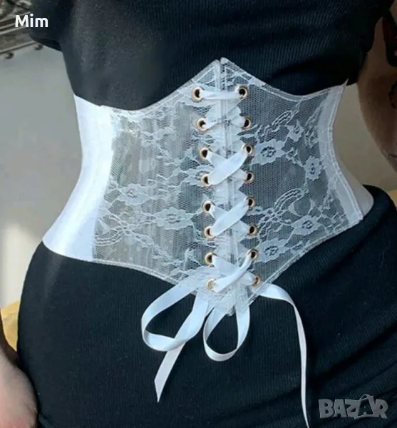 Бял ,широк,еластичен колан с дантела , снимка 1