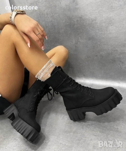 Боти на ток - черен набук - NA90, снимка 1