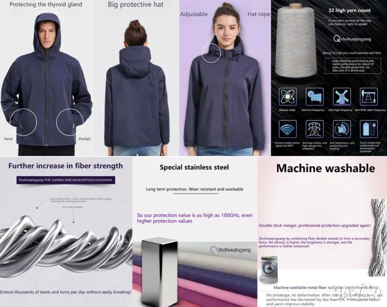 Екранирано Яке с Метални Нишки Радиационна Защита от Електромагнитно Излъчване EMR EMP Защита от ЕМП, снимка 1