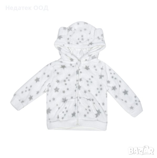 Бебешка жилетка с качулка и джобове, Бело/ сиво, 6м, снимка 1
