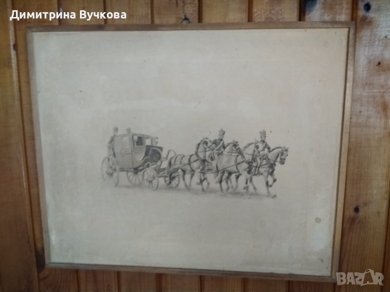 Картина с каляска и коне, снимка 1