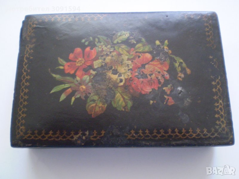 Стара Кутия Папие -маше  Ръчно рисувана, снимка 1