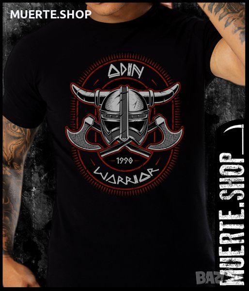 Черна тениска с щампа ODIN WARRIOR, снимка 1
