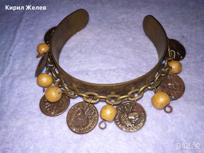 БРОНЗИРАНА ЕТНОГРАФСКИ СТИЛ РЕГУЛИРУЕМА СТОМАНЕНА ГРИВНА с ДЪРВЕНИ ТОПЧЕТА 16051, снимка 1