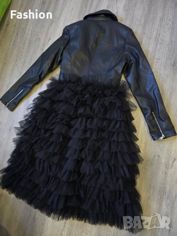 Ново уникално дамско черно кожено яке 2в1, снимка 4 - Якета - 53201888
