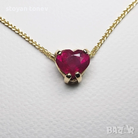Медальон с форма на съце с естествен, ненагряван рубин в 14К златен обков! Нов! Сертификат!, снимка 12 - Колиета, медальони, синджири - 51537547