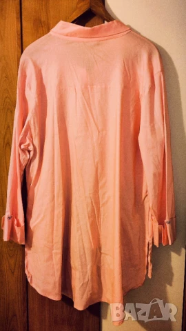 👚 Банкетна лятна дамска риза – бледорозова с бродерия 4XL–6XL, снимка 2 - Ризи - 48162120