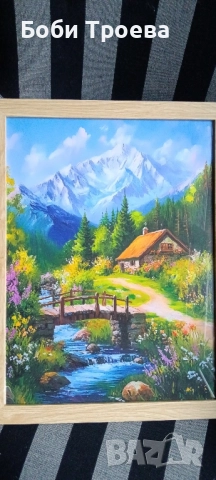 Платно без Рамка с Пасторален Пейзаж - Спокойна Селска Природа с Диви Цветя, Селски Къщи , снимка 3 - Картини - 51975271