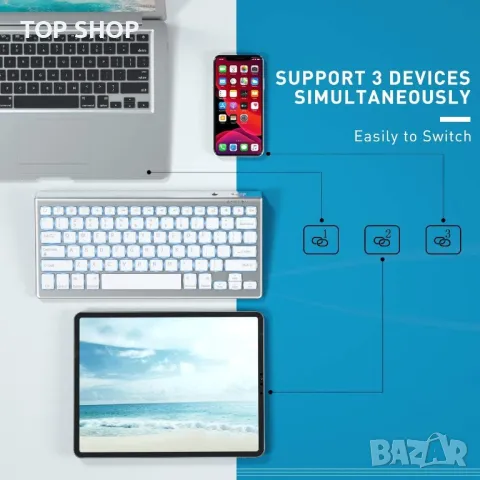 Безжична акумулаторна Bluetooth клавиатура с подсветка Jelly Comb, снимка 4 - Друга електроника - 48780372