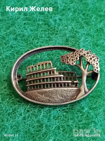 Винтидж сребърна брошка Колизеума Рим ювелирна изработка 52617, снимка 3 - Колиета, медальони, синджири - 53045010