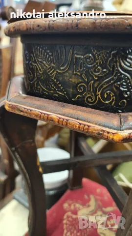винтидж табуретка дърво и месинг, снимка 3 - Антикварни и старинни предмети - 49642148