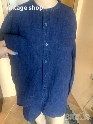 Мъжка риза цвят индиго Banana Republic, 100%лен, снимка 3 - Ризи - 53709368