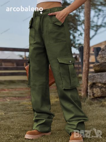 Модни дамски карго дънки с еластична талия в американски стил, 4цвята, снимка 8 - Дънки - 41915069