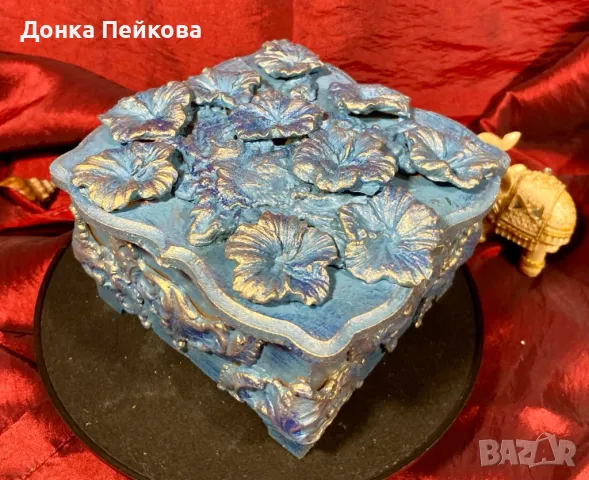 Ръчно декорирана дървена кутия за бижута ръчна изработка, снимка 2 - Декорация за дома - 48729613